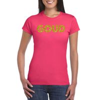 Feest t-shirt voor dames goud - glitter tekst - foute party/carnaval - roze - thumbnail