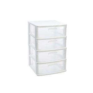 Ladeblok/bureau organizer met 4x lades wit/transparant L40 x B39 x H65 cm