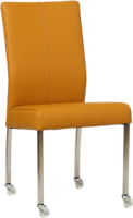 Gele leren moderne eetkamerstoel Comfort - poot vierkant rvs met wiel - Toledo Leer Leem (geel leer)