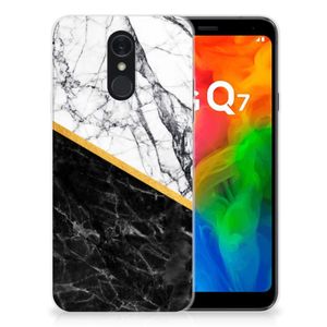 LG Q7 TPU Siliconen Hoesje Marmer Wit Zwart - Origineel Cadeau Man