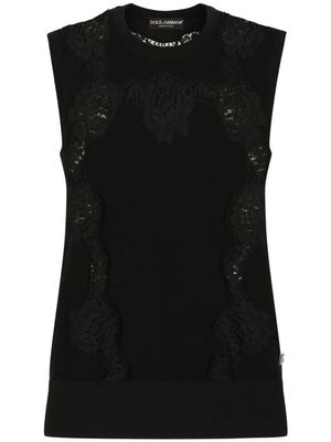 Dolce & Gabbana pull à empiècements en dentelle - Noir