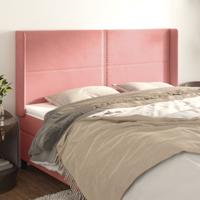 Hoofdbord met randen 163x16x118/128 cm fluweel roze