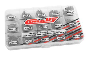 Team Corally - Button Head Hex schroeven set M3 - Zwart (375 pcs)