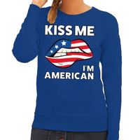 Kiss me I am American sweater blauw dames - thumbnail