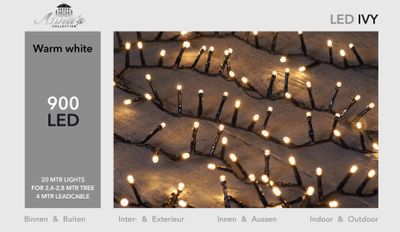 Led ivy 900l/20m warmwit 4m aanloopsnoer zwart/ip44 Anna's collection - Annas collection