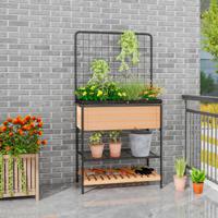 Verhoogd Tuinbed met Hekwerk Plantenbak met Plank van 2 Niveaus Scheidingsrooster Drainagegat Zwarte Bekleding voor Kruiden Groenten