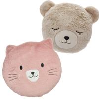 Dieren sierkussens kinderkamer - kat/poes/beer - roze/beige - 30/27 cm - polyester Dieren sierkussens kinderkamer - kat/poes/beer - roze/beige - 30/27 cm - polyester