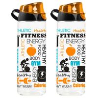 Drinkfles/waterfles/bidon - 2x - 750 ml - oranje - kunststof - thumbnail