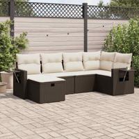 6-delige Loungeset met kussens poly rattan bruin