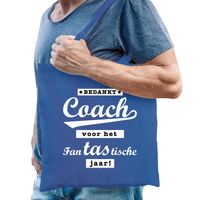 Cadeau tas voor coach/trainer - bedankt - blauw - katoen - 42 x 38 cm - thumbnail