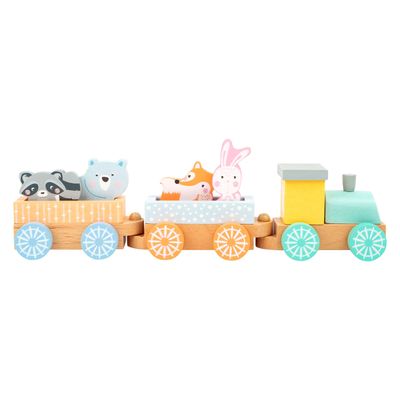 Small Foot houten trein met bosdieren pastel, 9dlg.