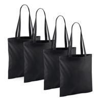 Draagtasje met hengsels - 4x - zwart - 42 x 38 cm - katoen - 10 liter - boodschappen - gymtas