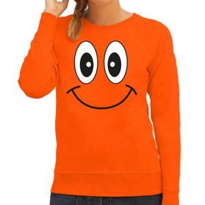 Koningsdag sweater voor dames - Smile Emoticon - oranje - feestkleding