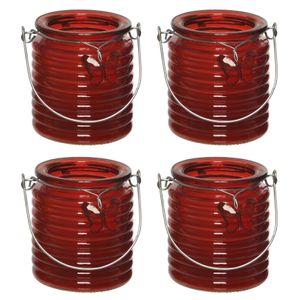 Citronella kaars - 8x - in windlicht - rood - 20 branduren - citrusgeur