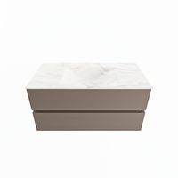 MONDIAZ VICA-DLUX 100cm badmeubel onderkast Smoke 2 lades. Inbouw wastafel CLOUD midden 1 kraangat, kleur Ostra.
