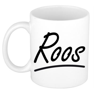 Roos Naam koffiemok - beker - met sierlijke letters - wit - 300 ml - Cadeau - Dames
