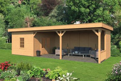 Tuindeco Oslo XL Overkapping type 8 990x430 cm Lariks/Douglashout blank- Plat dak- Onbehandeld lariks Douglas hout- Tuindeco
