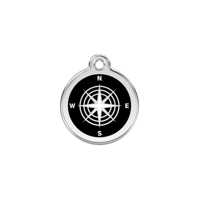 Compass Black roestvrijstalen hondenpenning small/klein dia. 2 cm - Reddingo