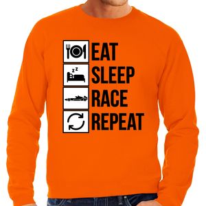 Eat sleep race repeat supporter / race fan sweater oranje voor heren