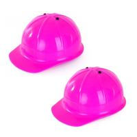 Verkleed bouwhelm - 2x - roze - voor kinderen - 57 cm - stevig plastic - bouwhelmen