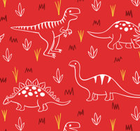 Dieren behang Dinosaurussen op rood getekend