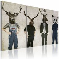 Schilderij - Mensen zijn ook Dieren, 3luik , beige zwart , ,wanddecoratie , premium print op canvas - thumbnail