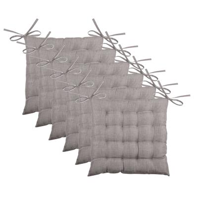 Stof Textile stoelkussen BEA - 6x - taupe - 40 x 40 x 4 cm - touwtjes sluiting - binnen/buiten