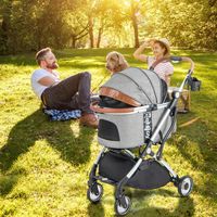 3-In-1 Kinderwagen voor Huisdieren Opvouwbare Honden- en Kattenwagen met Afneembare Waterdichte Hoes Opbergmand Grijs