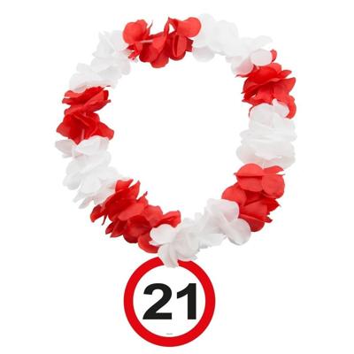 Verjaardag bloemenkrans - 21 Jaar - verkeersbord - rood / wit - feest bloemenslinger