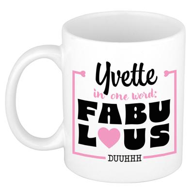 Naam mok Yvette - wit - Fabulous - keramiek - 300 ml - cadeau collega beker
