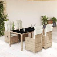 5-delige Bistroset met kussens poly rattan beige