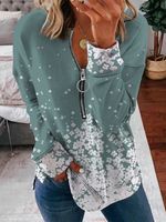 Casual Long Sleeve V Neck Printed Tunic Top Sweatshirt