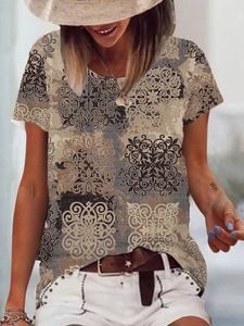 Casual Geometric Printed Round Neck Loosen Short Sleeve T-shirt