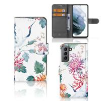 Samsung Galaxy S21 FE | Telefoonhoesje | Met pasjeshouder | Bird Flowers