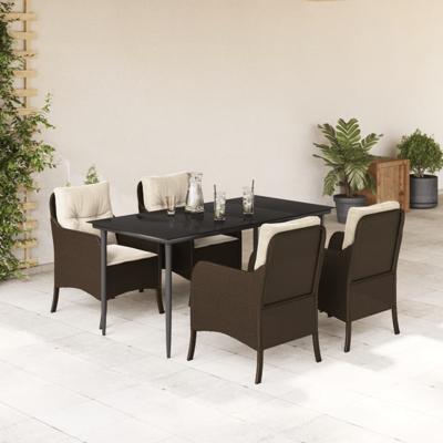 5-delige Tuinset met kussens poly rattan bruin
