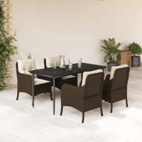 5-delige Tuinset met kussens poly rattan bruin