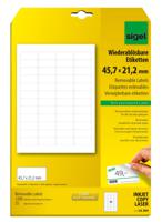 Sigel LA204 Universele etiketten 45.7 x 21.2 mm Papier Wit 1200 stuk(s) Weer verwijderbaar Inkjet, Laser (zwart/wit), Laser (kleur), Kopiëren (zwart/wit),