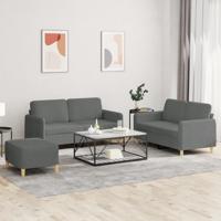 3-delige Loungeset met kussens stof donkergrijs