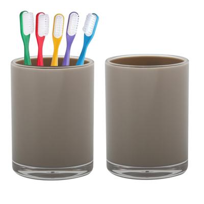 Home & Styling badkamer bekers - 2x - tandenborstelhouder - Troyes - kunststof - beige - 7 x 9 cm