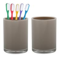 Home & Styling badkamer bekers - 2x - tandenborstelhouder - Troyes - kunststof - beige - 7 x 9 cm
