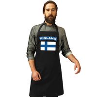 Finland vlag barbecueschort/ keukenschort zwart volwassenen - thumbnail