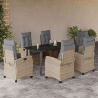 7-delige Tuinset met kussens poly rattan gemengd beige