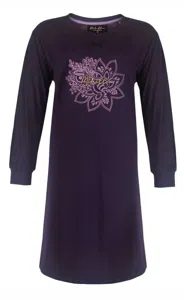 Medaillon dames nachthemd lange mouw - Purple Flower