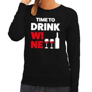 Time to Drink Wine tekst sweater zwart voor dames