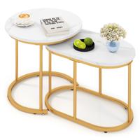 Set van 2 Salontafels met Marmerlook Bijzettafel Hout met Goudkleurige Metalen Poten Moderne Ronde en Compact voor Woonkamer