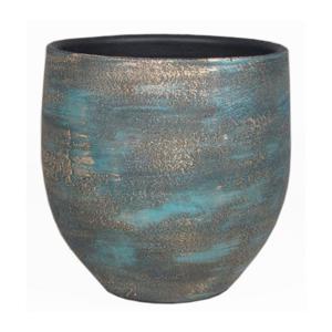 Luxe plantenpot/bloempot Madeira - blauw/goud - keramiek - 14 cm