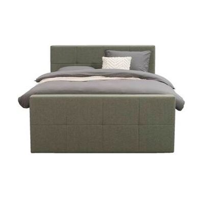 Boxspring met voetbord Liv geblokt - groen - 140x200 cm - ronde poot - Leen Bakker