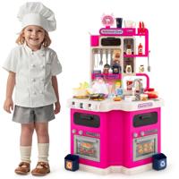 Kinderkeukenset met Geluid en Licht Kinderkeuken met Fornuis Speelgoedgootsteen en 75 Accessoires-Roze