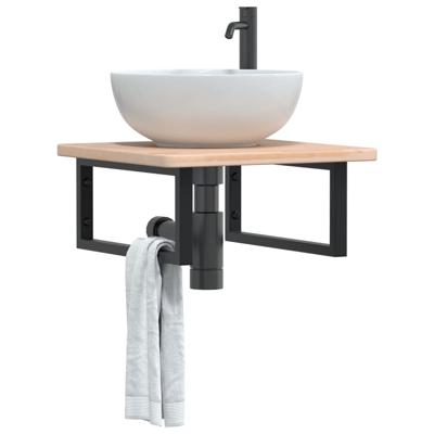 Badkamer wandschap staal en massief eikenhout
