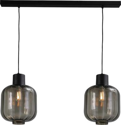 Masterlight EetkamerlampLett lll 28 2-lichts zwart met smoke glas - 2161-05-05-28-100-2